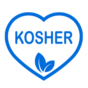 Blue outline of a heart with the word "Kosher" inside and two small leaves at the bottom center, reminiscent of a serene Maui adventure.