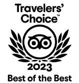 Logo featuring an owl symbol, surrounded by laurel leaves, with the text "Travelers' Choice 2023 Best of the Best" above and below it. This emblem captures the spirit of adventure and custom tours, celebrating unforgettable Maui tour experiences.